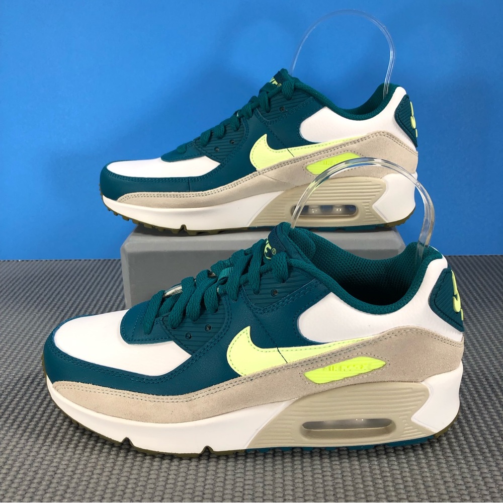 Nike Air Max 90 Leather Sneakers (6Y / women's 7.5, barley blue white gray)